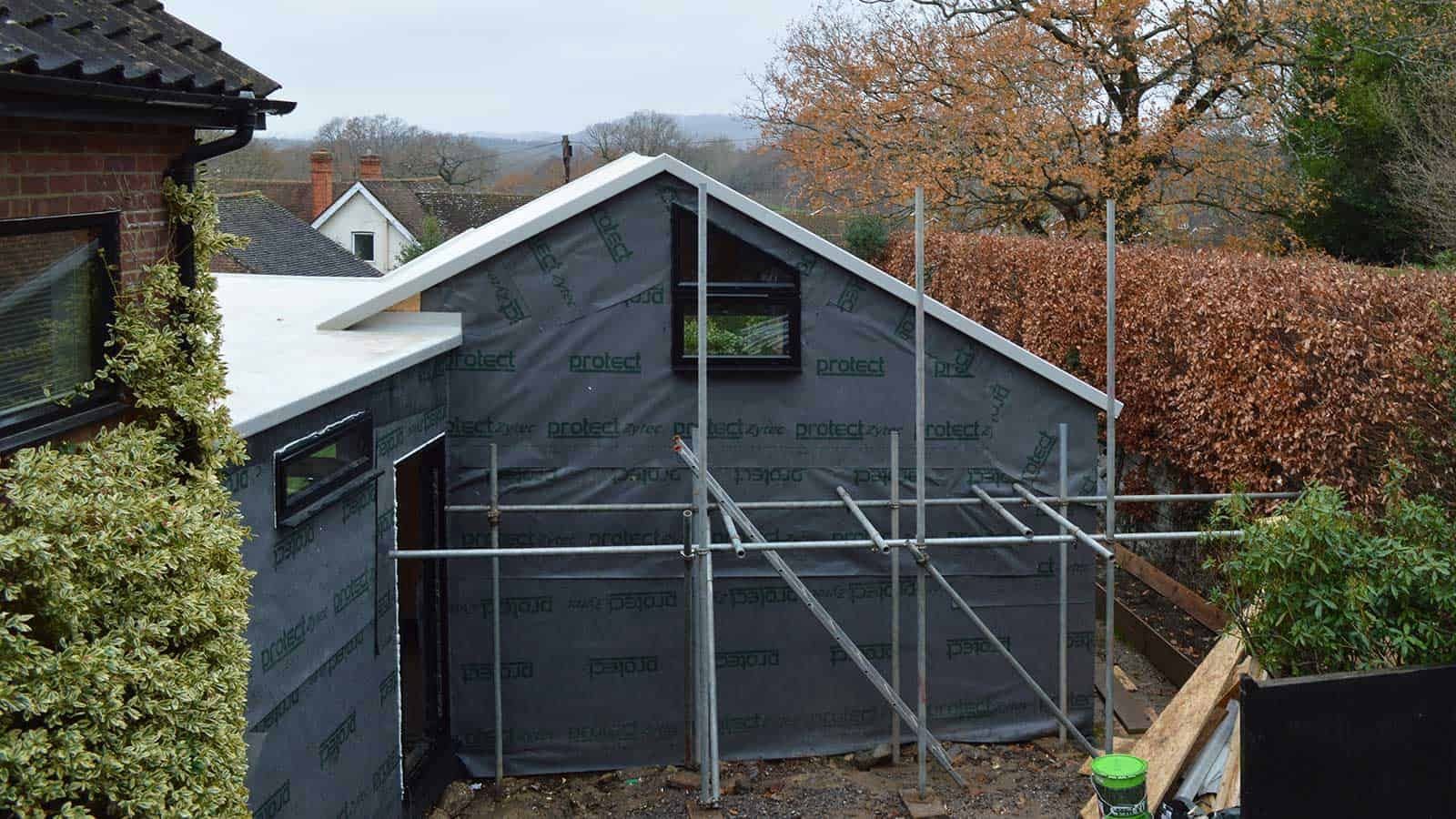 Near-Passivhaus Annex - glazing installed