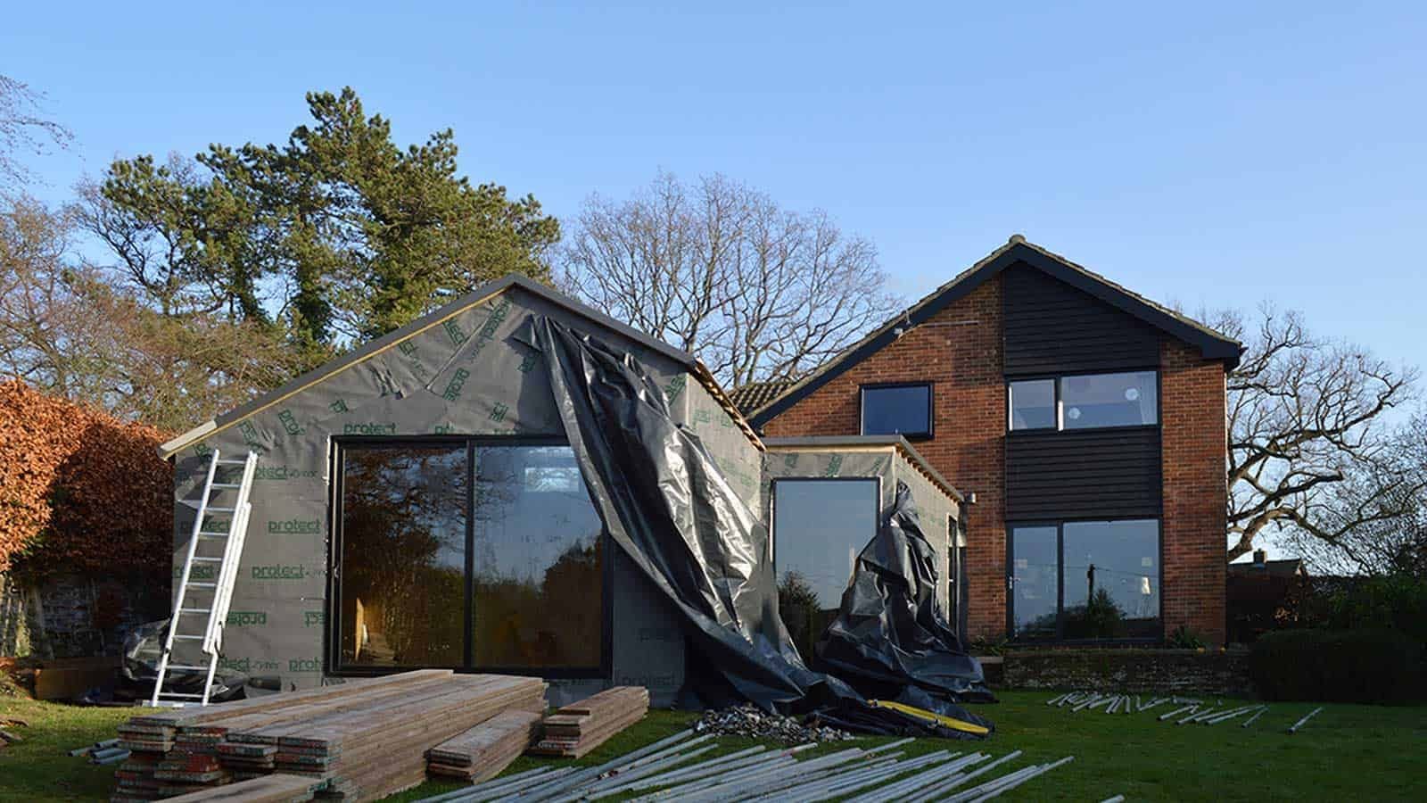 Near-Passivhaus Annex - roof nearing completion