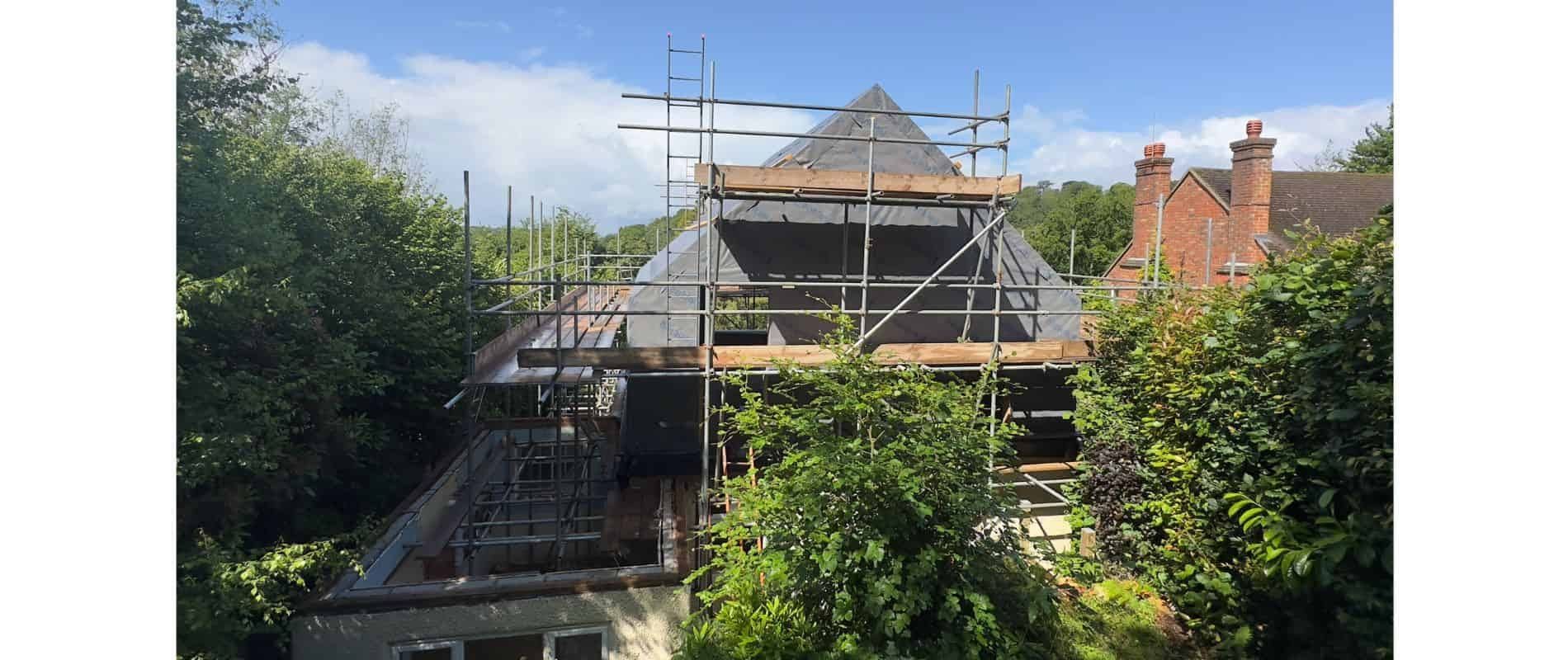 Chalet bungalow extension & remodelling nearing completion by Haslemere architects, view 2